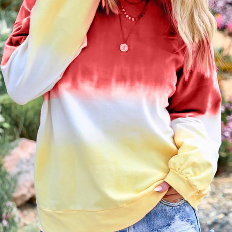 Women's Sweatshirt Casual Rainbow Ombre Print  Crew Neck Long Sleeve Fashion Loose Pullover