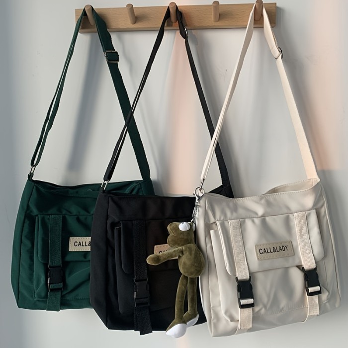 Retro Folding Waterproof Nylon Bag, Trendy Letter Patched Crossbody Bag, Women's Adjustable Straps Shoulder Bag