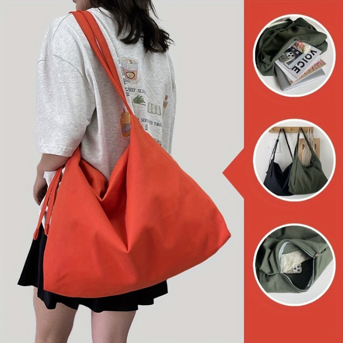 Large Capacity Crossbody Bag, Minimalist Shoulder Bag, Simple Canvas Travel Sport Gym Bag