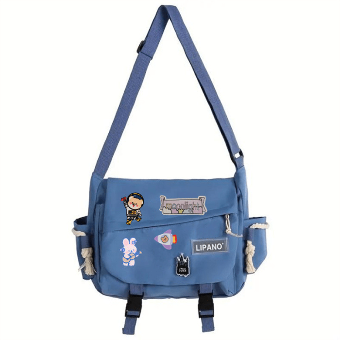 Kawaii Print Messenger Bag, Large Capacity Crossbody Bag, Release Buckle Shoulder Bag For Student