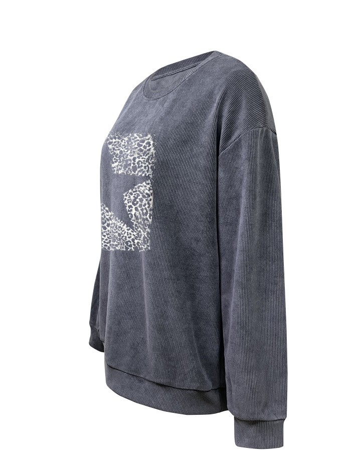 Star Print Drop Shoulder Pullover Sweatshirt, Casual Long Sleeve Crew Neck Sweatshirt For Fall & Winter, Women's Clothing