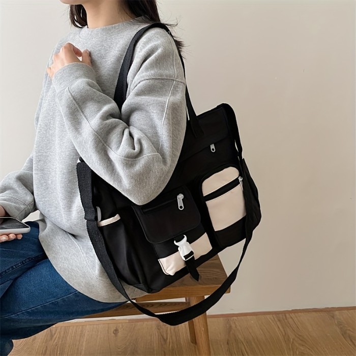 Waterproof Large Capacity Shoulder Bag, Top Handle Portable Handbag, Simple Design Casual Crossbody Bag