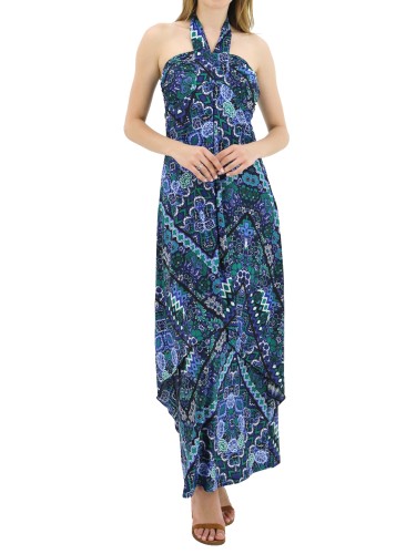 Halter Neck Maxi Beach Dress, Bohemian Sleeveless Backless Summer Tribal Print Dress, Women's Clothing