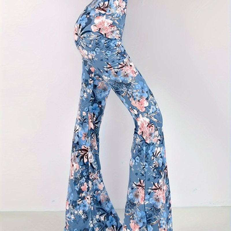 Floral Print Flare Leg Pants, Casual High Waist Forbidden Pants For Spring & Summer, Women's Clothing