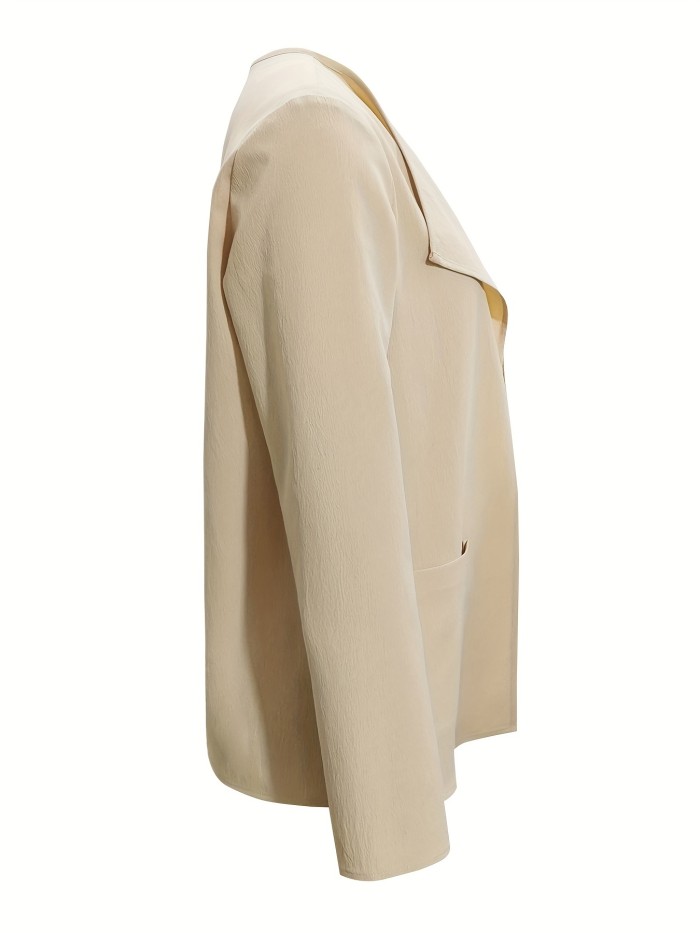 Solid Simple Blazer, Elegant Open Front Long Sleeve Outerwear, Women's Clothing