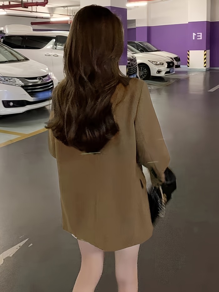 Solid Double Breasted Lapel Blazer, Vintage Long Sleeve Blazer For Fall & Winter, Women's Clothing