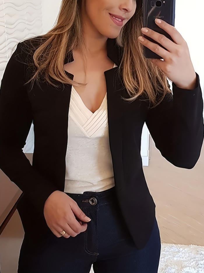 Solid Split Open Front Blazer, Elegant Long Sleeve Blazer, Elegant & Stylish Tops For Office & Work, Women's Clothing