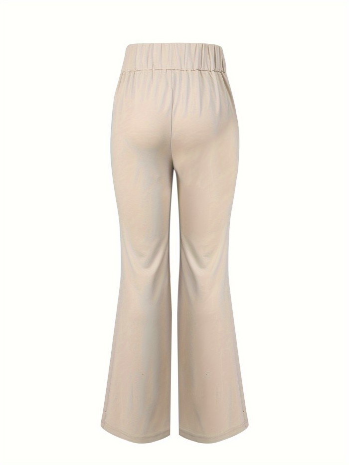 Elastic Waist Flare Leg Pants, Elegant Loose Pants For Spring & Summer, Women's Clothing