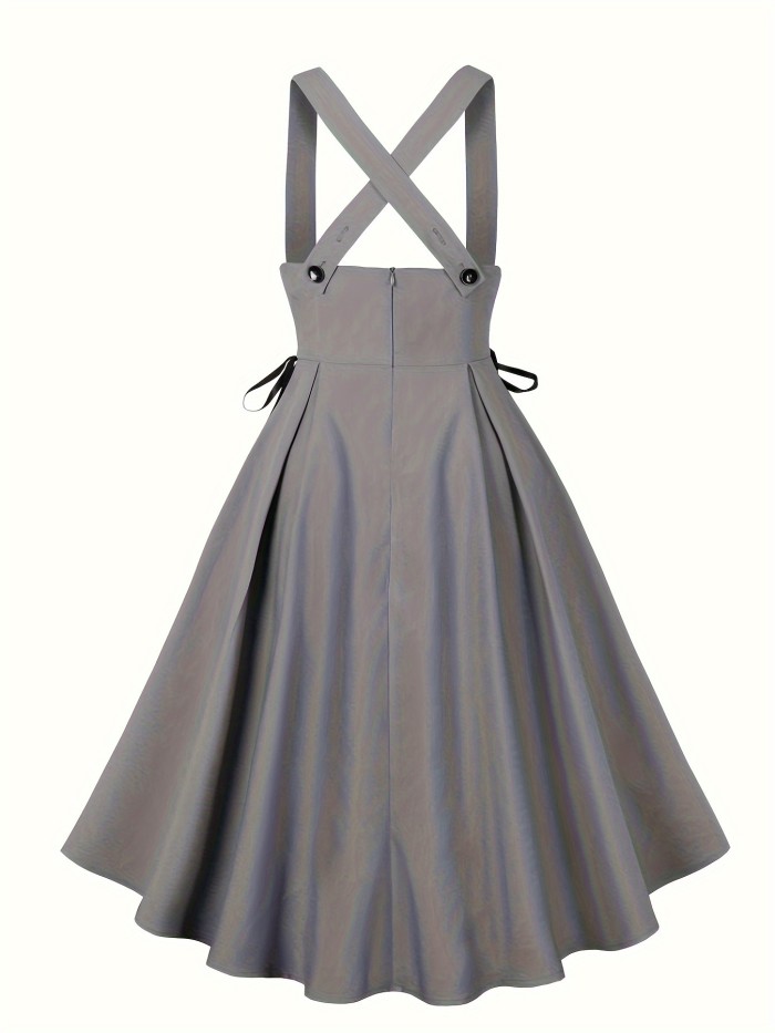 Criss Cross Strap Back A-line Dress, Zipper Elegant Sleeveless Dress For Spring & Summer, Women's Clothing
