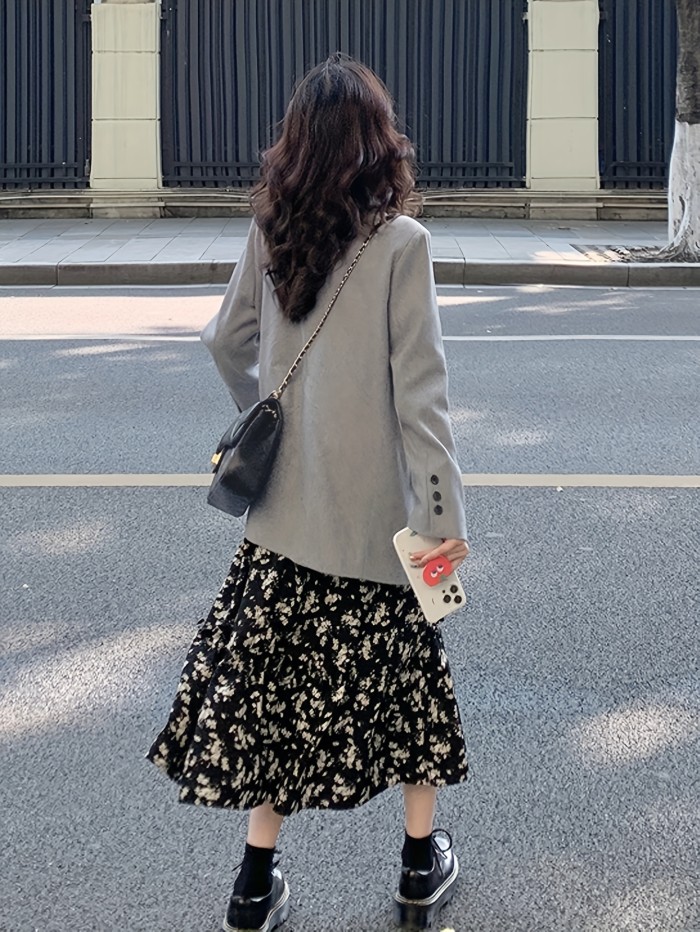 Single Breasted Lapel Blazer, Casual Solid Long Sleeve Outerwear, Women's Clothing