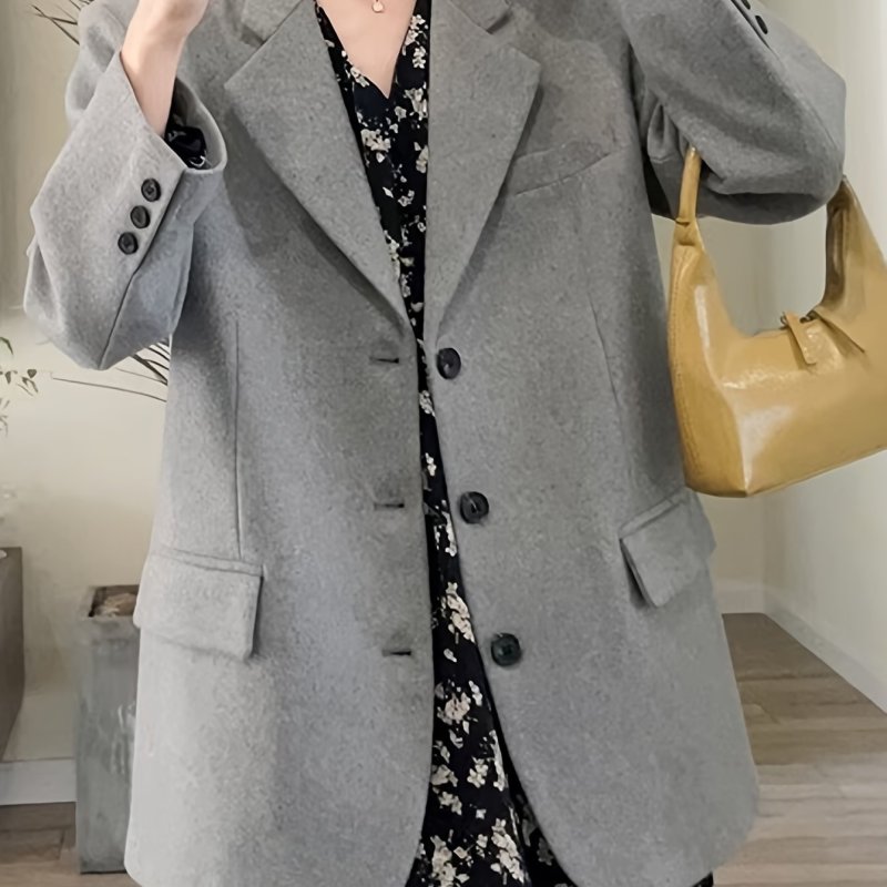 Single Breasted Lapel Blazer, Casual Solid Long Sleeve Outerwear, Women's Clothing
