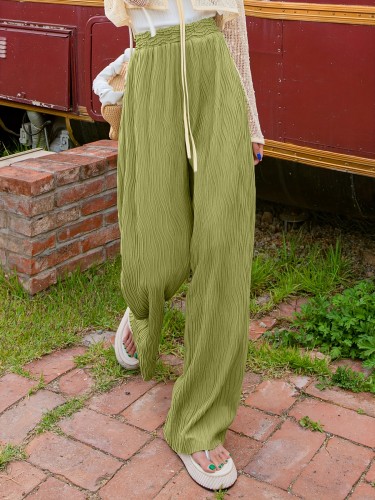Solid Textured Wide Leg Pants, Casual High Waist Loose Pants, Women's Clothing