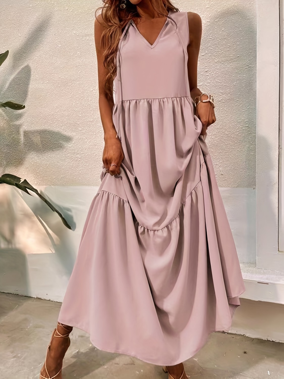 Drawstring Ruched Square Neck Dress main image 1