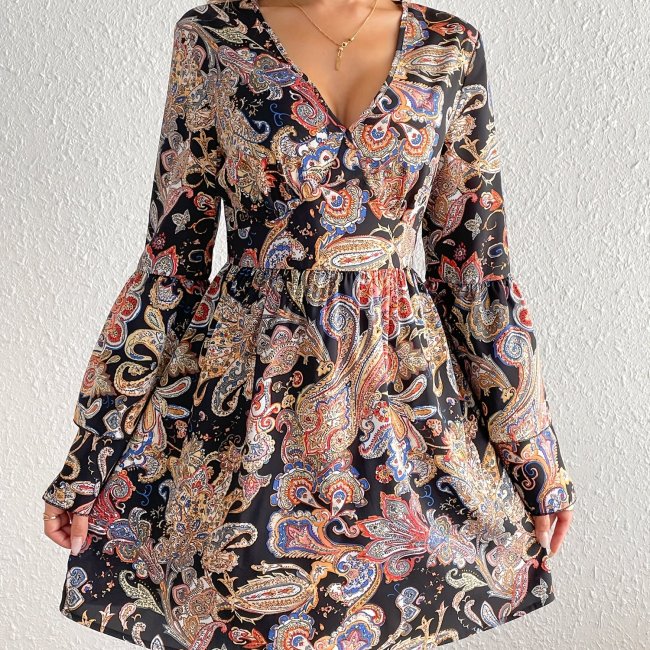 Boho Vibrant Paisley Print Dress main image 0