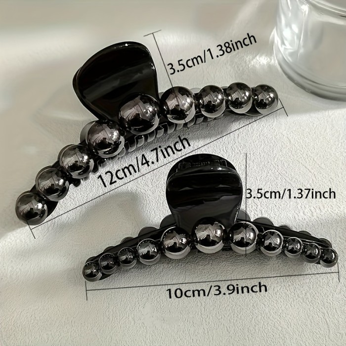 2pcs Black Faux Pearl Hair Claw Simple Style Shark Claw For Ponytail Holder Women Girls Elegant Hair Clip