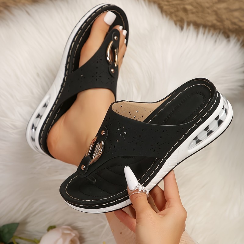 Women's Wedge Heeled Sandals, Casual Clip Toe Summer Shoes, Comfortable Slip On Sandals