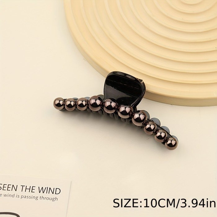 2pcs Black Faux Pearl Hair Claw Simple Style Shark Claw For Ponytail Holder Women Girls Elegant Hair Clip