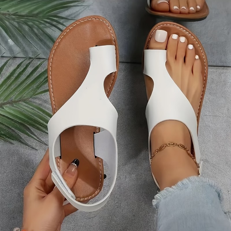 Women's Simple Flat Sandals, Casual Loop Toe Summer Shoes, Lightweight Ankle Strap Sandals