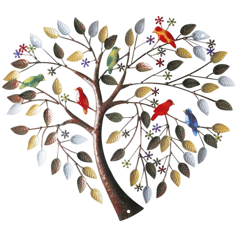 1pc, Metal Tree Of Life Wall Decor, Colorful Birds In Metal Tree Wall Art