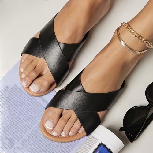 Women's Simple Slide Sandals, Casual Open Toe Flat Summer Shoes, Lightweight Slide Sandals