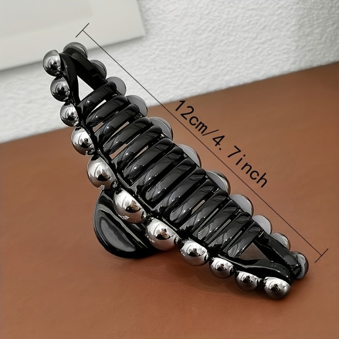 2pcs Black Faux Pearl Hair Claw Simple Style Shark Claw For Ponytail Holder Women Girls Elegant Hair Clip