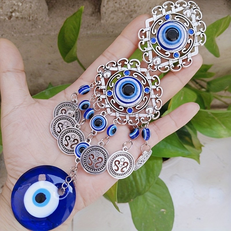 1pc, Turkish Nazar Evil Eye Wall Hanging and Car Mirror Accessory - Handmade Metal Amulet for Protection and Good Luck