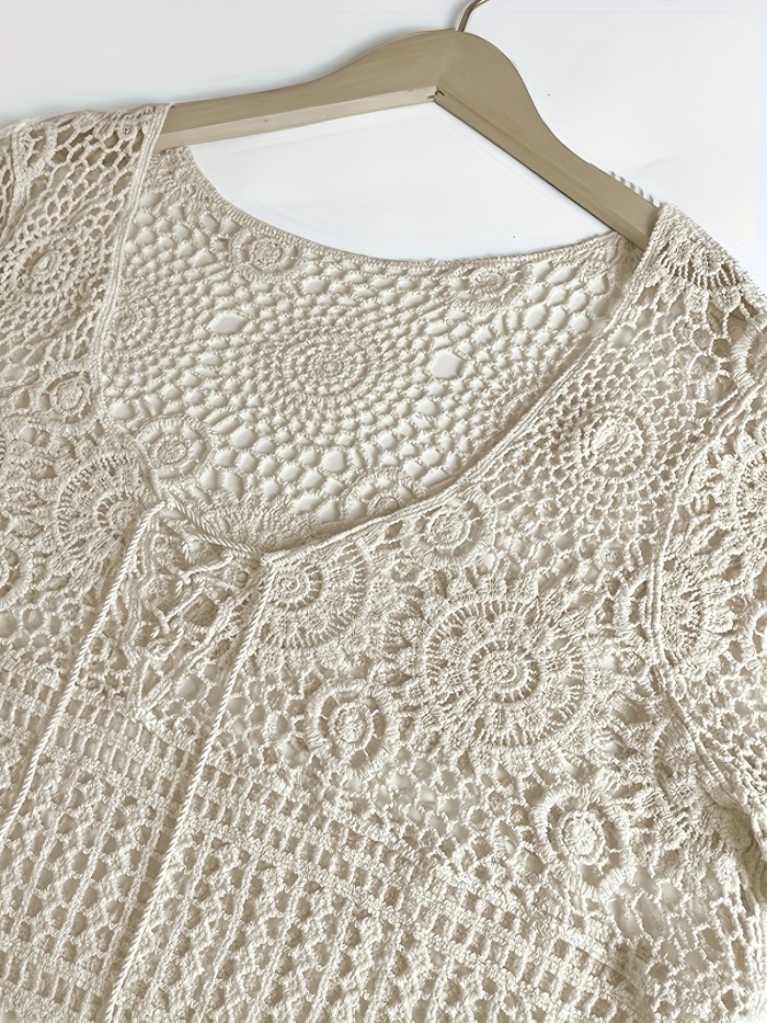 Floral Pattern Cross Tie Sweater, Versatile Beach Wear Long Sleeve Sweater, Women's Clothing