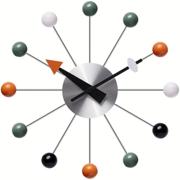 1pc Ball Clock In Multicolor, Painted Solid Wood Non Ticking Decorative Mid Century Modern Silent Wall Clock