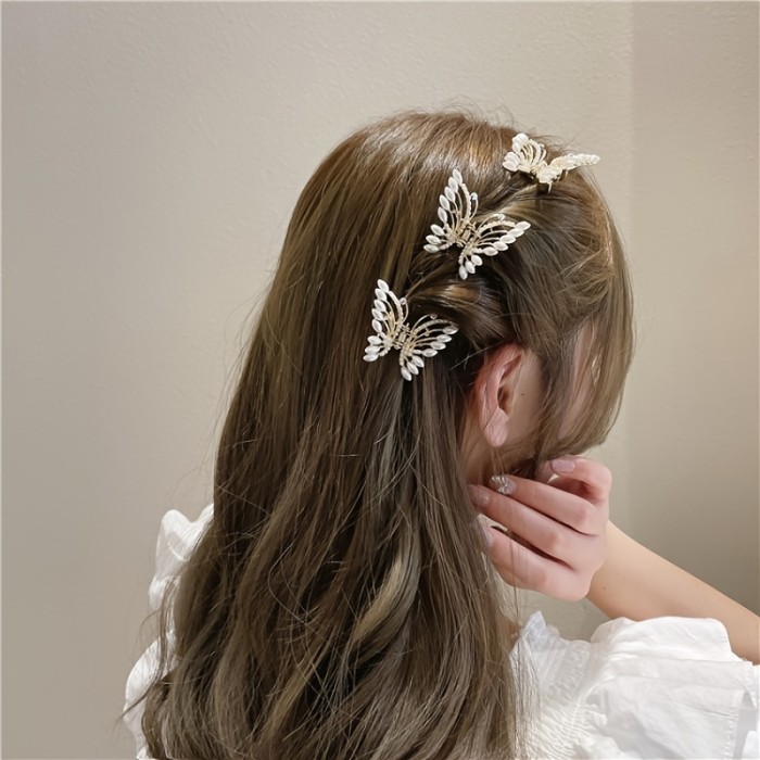 Butterfly Mini Hair Claw Clips Pearl Mini Claw Clip Bride Wedding Hair Barrettes Flower Claw Clip Fashion Hair Accessories For Women And Girls