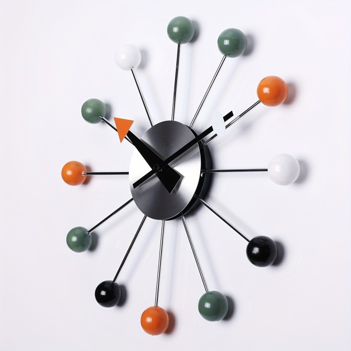 1pc Ball Clock In Multicolor, Painted Solid Wood Non Ticking Decorative Mid Century Modern Silent Wall Clock
