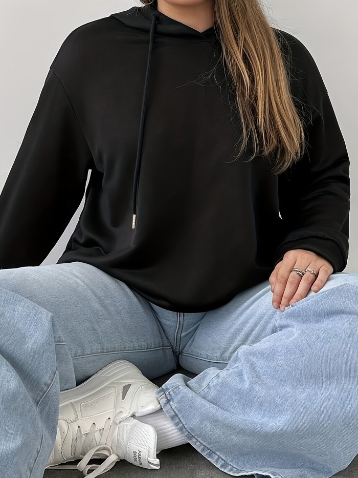 Plus Size Sexy Sweatshirt, Women's Plus Heart Cut Out Back Long Sleeve Drawstring Medium Stretch Hoodie