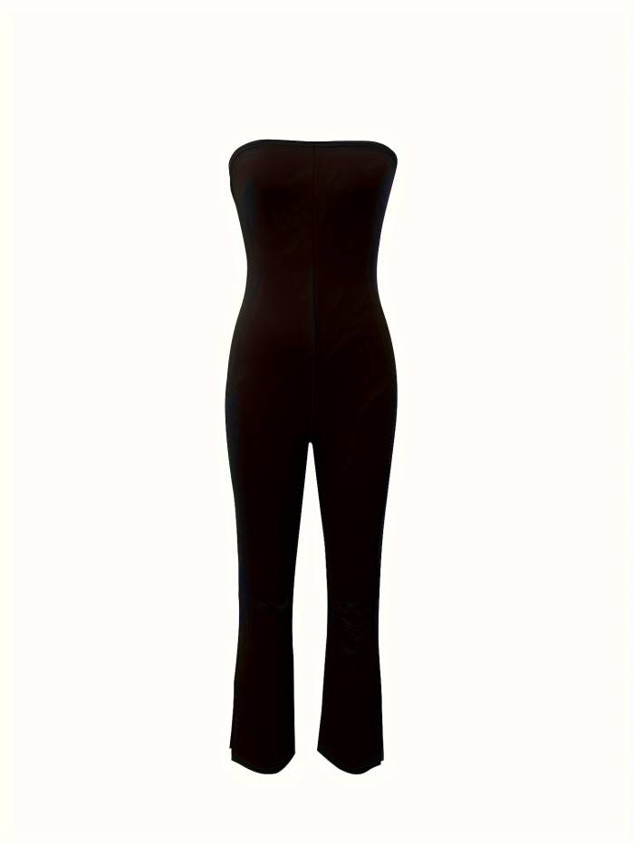 Solid Wide Leg Tube Jumpsuit, Casual Sleeveless Jumpsuit For Spring & Summer, Women's Clothing