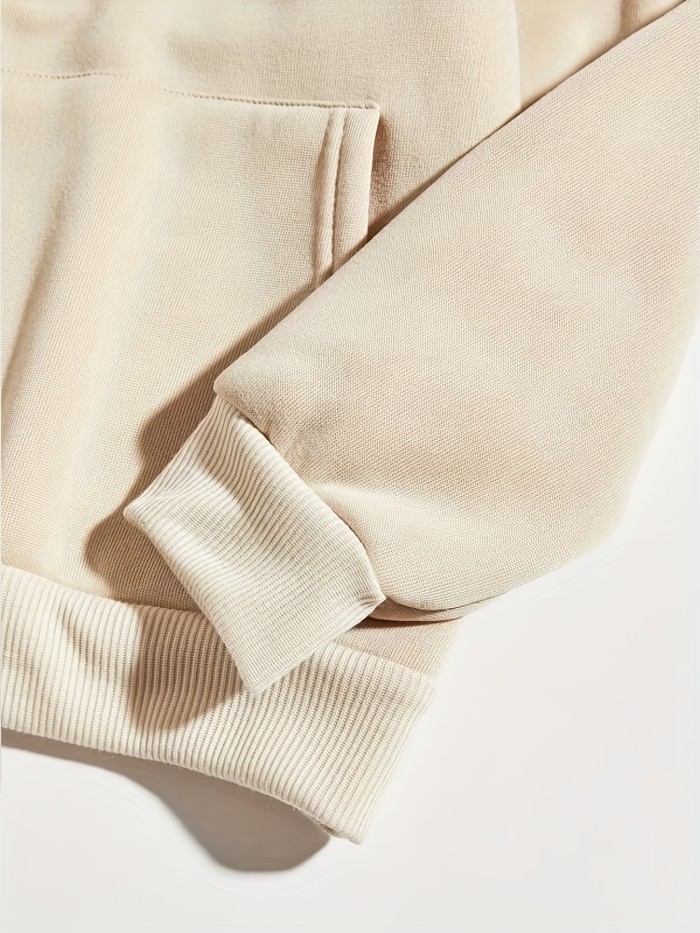 Heart Print Kangaroo Pocket Hoodie, Casual Long Sleeve Drawstring Hoodies Sweatshirt, Women's Clothing