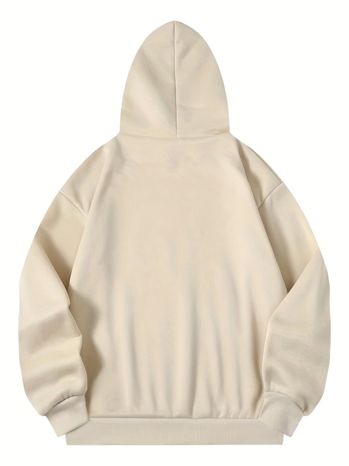 Heart Print Kangaroo Pocket Hoodie, Casual Long Sleeve Drawstring Hoodies Sweatshirt, Women's Clothing