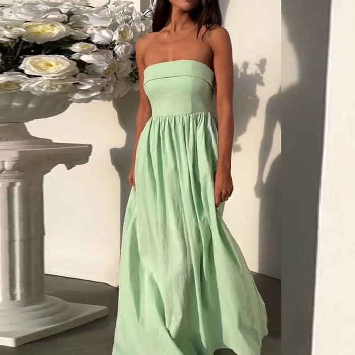 Off Shoulder Hem Boho Long Dress Women Sexy Strapless Hollow Party Dress