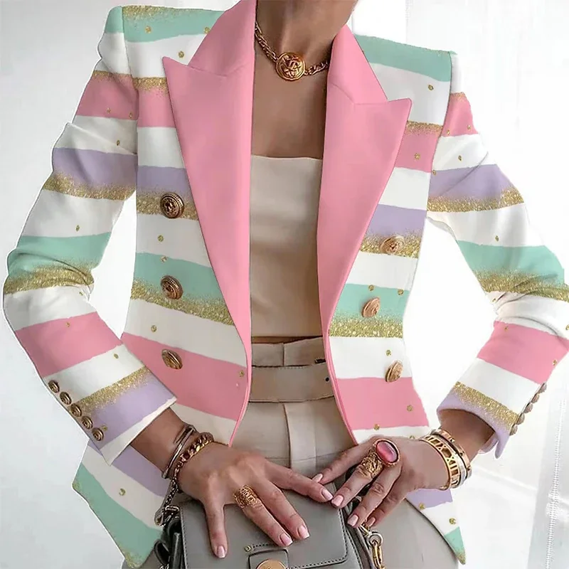 Lady Fashion Suit Jackets Chic Print Slim  Blazer Elegant Blazers