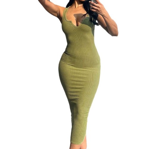 Women's Fashion Sexy Solid Color Sleeveless Bodycon Dress