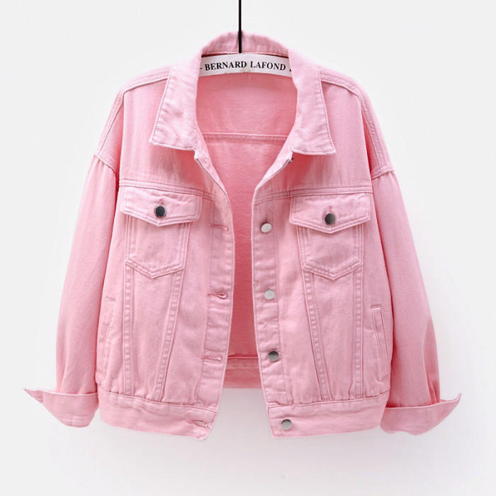 Women's Plus Size Denim Jacket Spring Autumn Short Coat Pink Jean Jackets Casual Tops