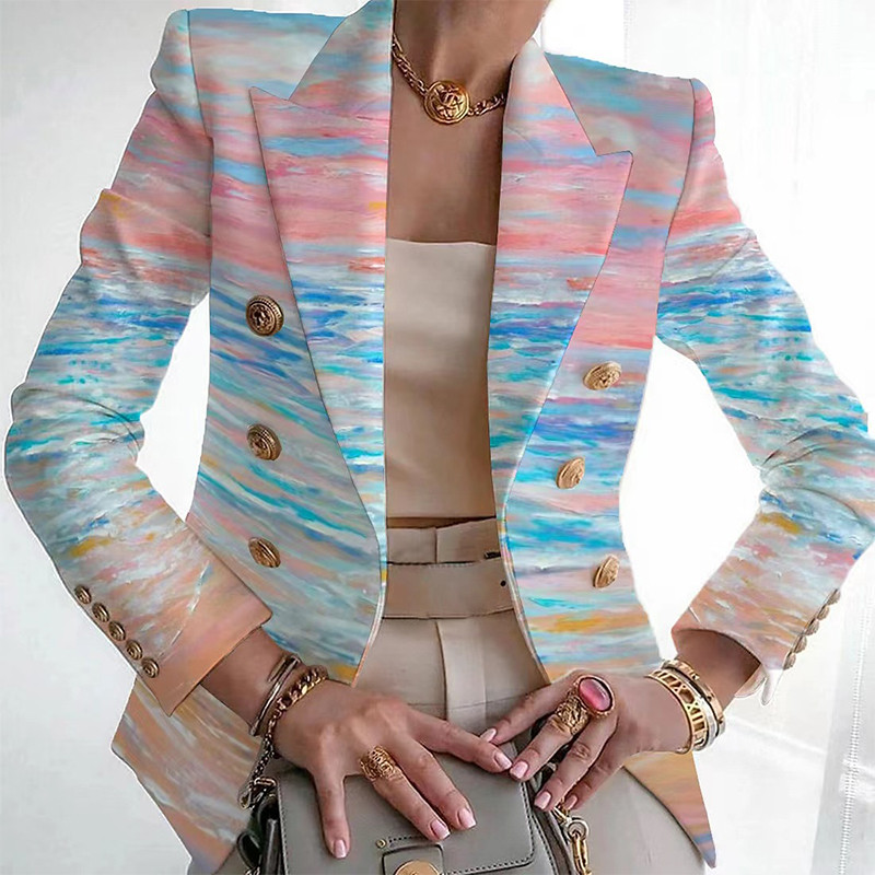 Lady Fashion Suit Jackets Chic Print Slim  Blazer Elegant Blazers