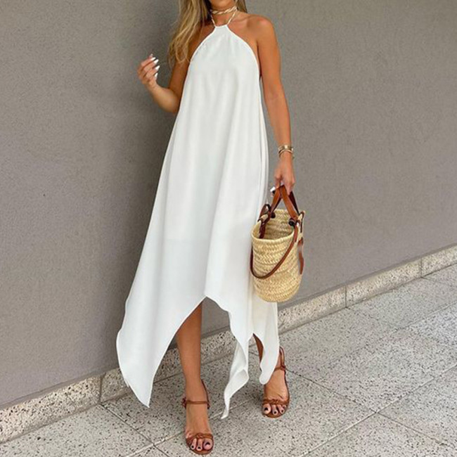 Sexy Tie-up Halter Irregular Off Shoulder Solid Hollow Party  Backless Loose Boho Maxi Dress
