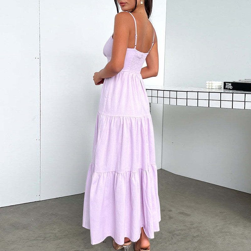 Strapless High Waist Hollow Sexy Solid Pleated Boho Backless Zipper Sling Maxi Dresses