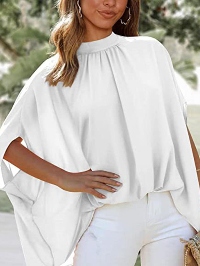 Women's Blouse Elegant Short Sleeve Loose Fashion O-neck  Top Casual Chiffon Blouses