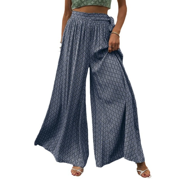 Women's Casual Loose Wide Leg Pants Lace-up High Waist Casual Pants
