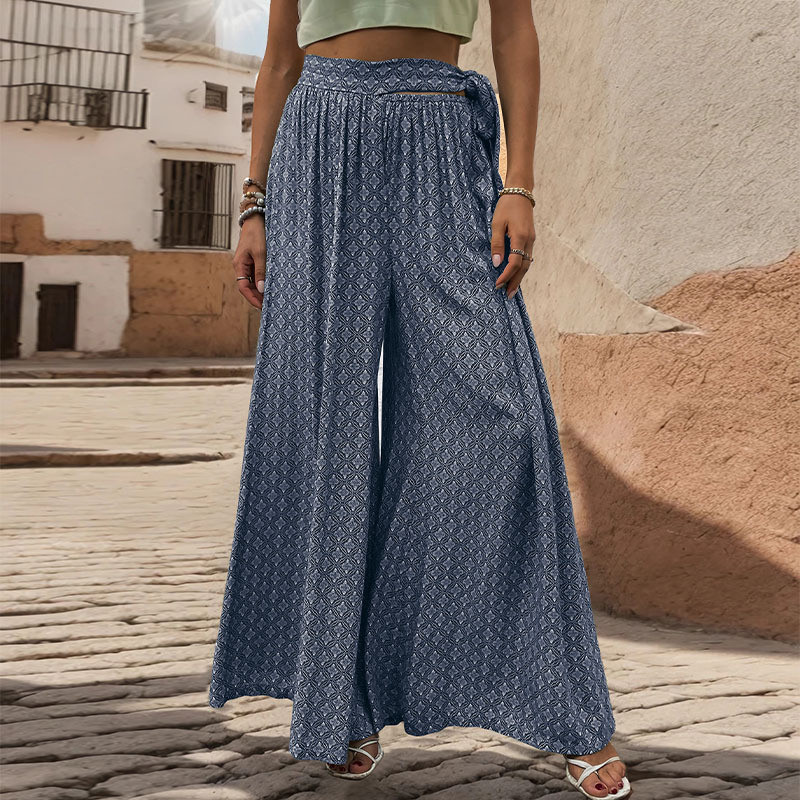 Women's Casual Loose Wide Leg Pants Lace-up High Waist Casual Pants