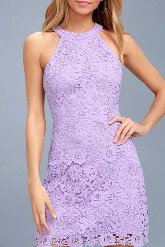 Sexy Solid Jacquard Lace Halter Wrapped Skirt Dresses