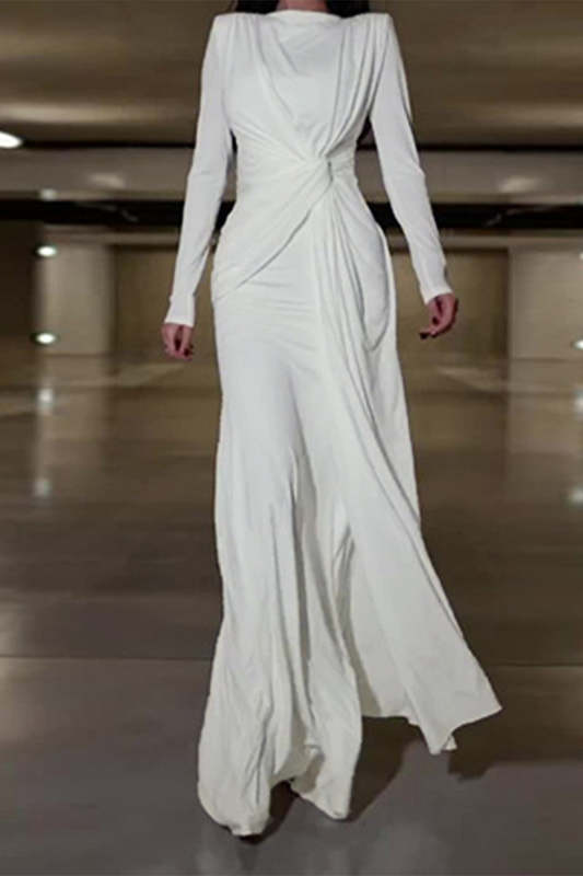 Celebrities Elegant Solid Fold O Neck Evening Dress Dresses