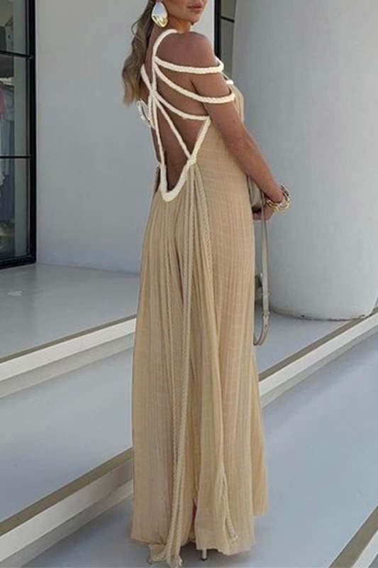 Sexy Solid Hollowed Out Halter Sleeveless Dress Dresses