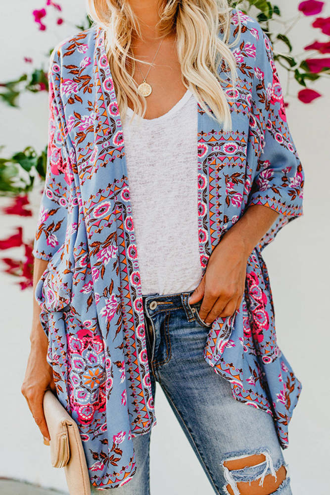 Casual Vacation Geometric Print Patchwork Cardigan Collar Outerwear