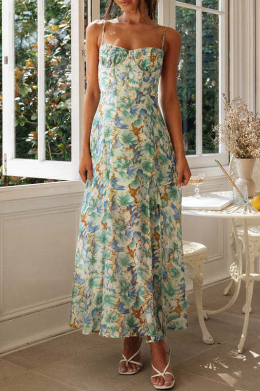 Sweet Elegant Frenulum Backless Slit Strapless Printed Dress Dresses