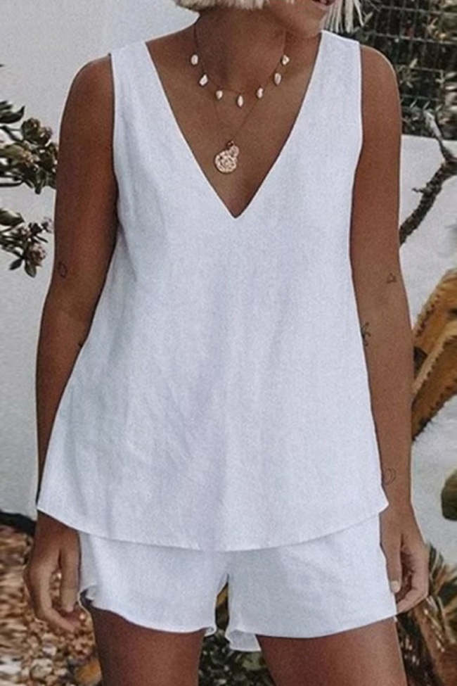 Daily Simplicity Solid V Neck Sleeveless Two Pieces